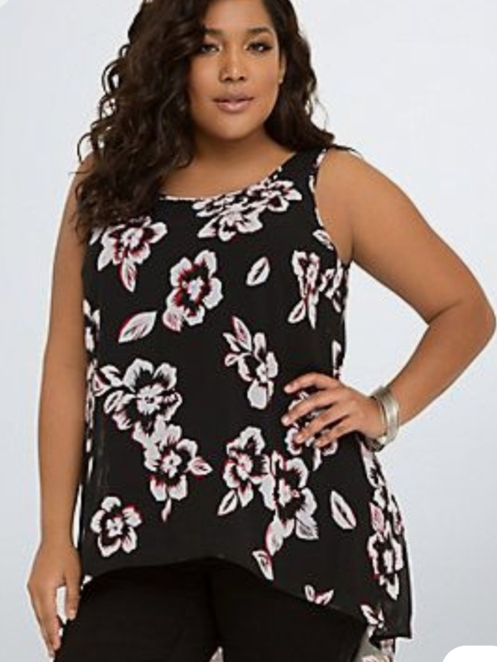 Torrid Women's Floral Sleeveless Blouse Tank Top Black Plus Size 4X Hi-Low